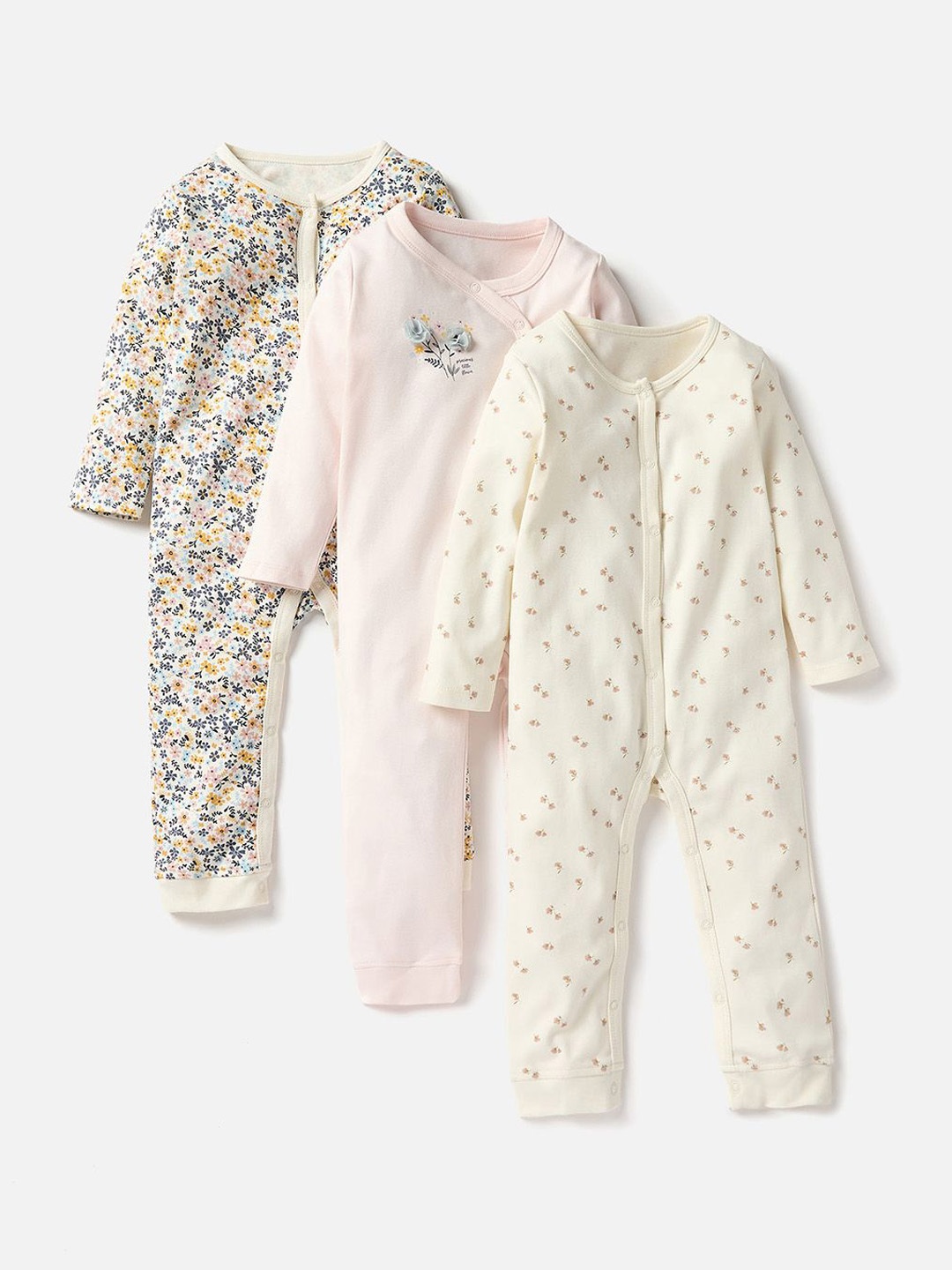 

Juniors by Babyshop Girls Pack Of 3 Floral Printed Sleepsuit, Blue