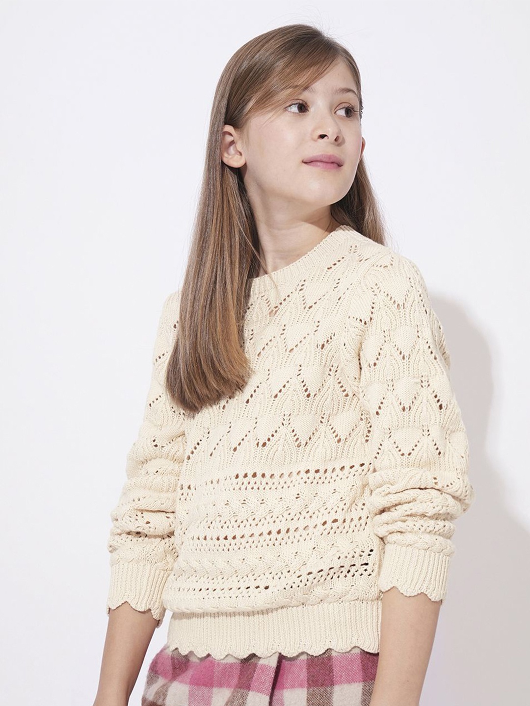 

Vero Moda Girls Self Design Cotton Pullover Sweater, Beige