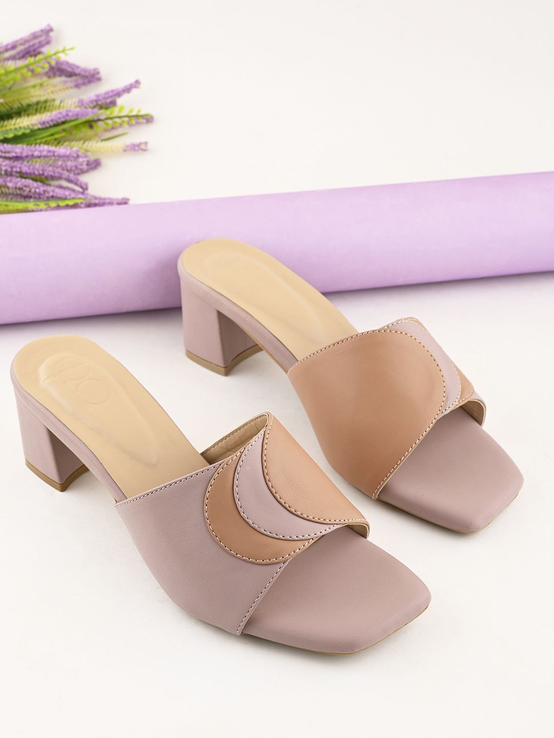 

Elevato Basics Women Colourblocked Open Toe Block Heel Sandals, Lavender