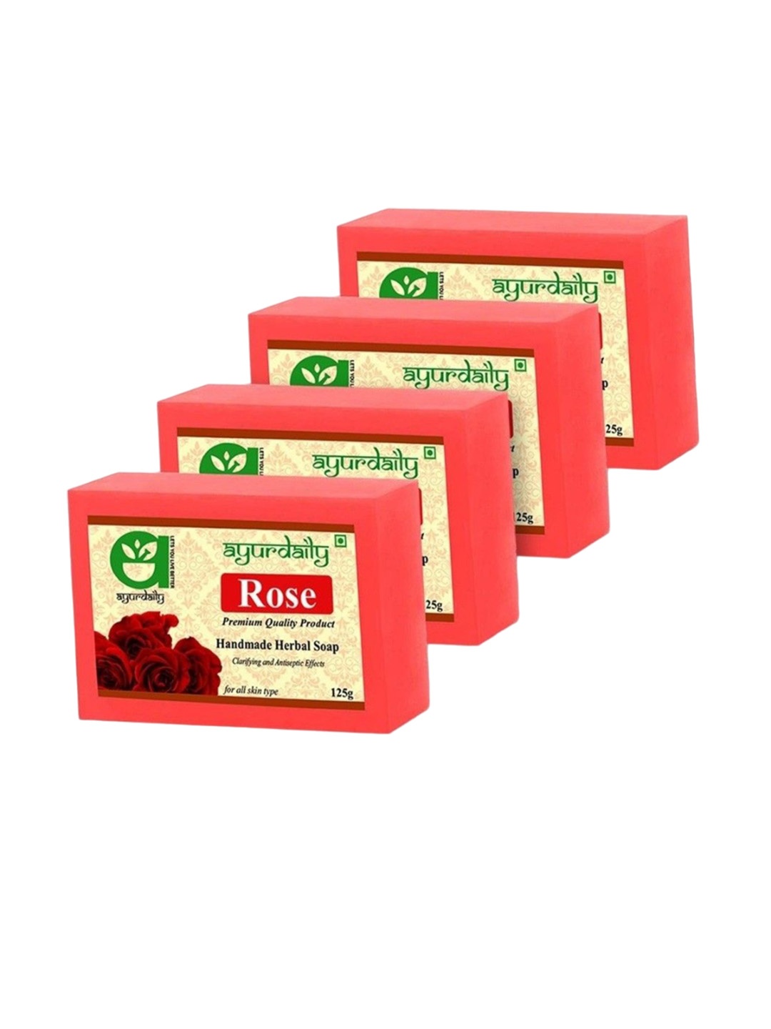 

Ayurdaily Set Of 4 Natural Rose Herbal Soap - 125 g Each, Red