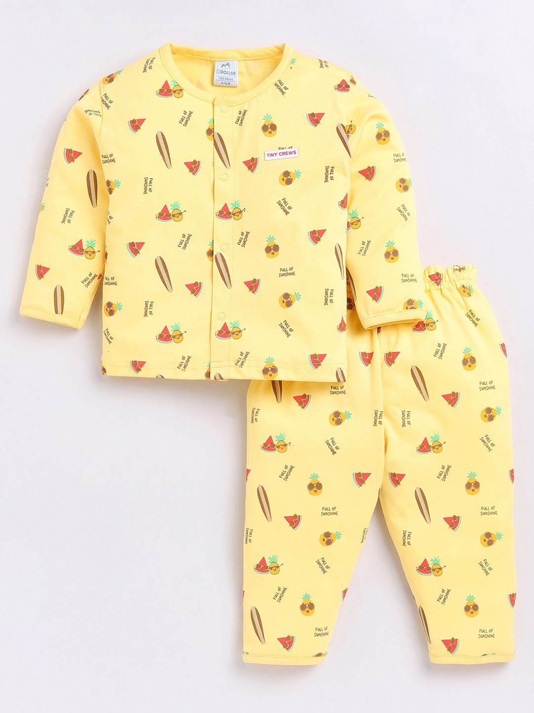 

Dollar Boys Printed Printed Round Neck Long Sleeves Shirt With Trouser, Yellow