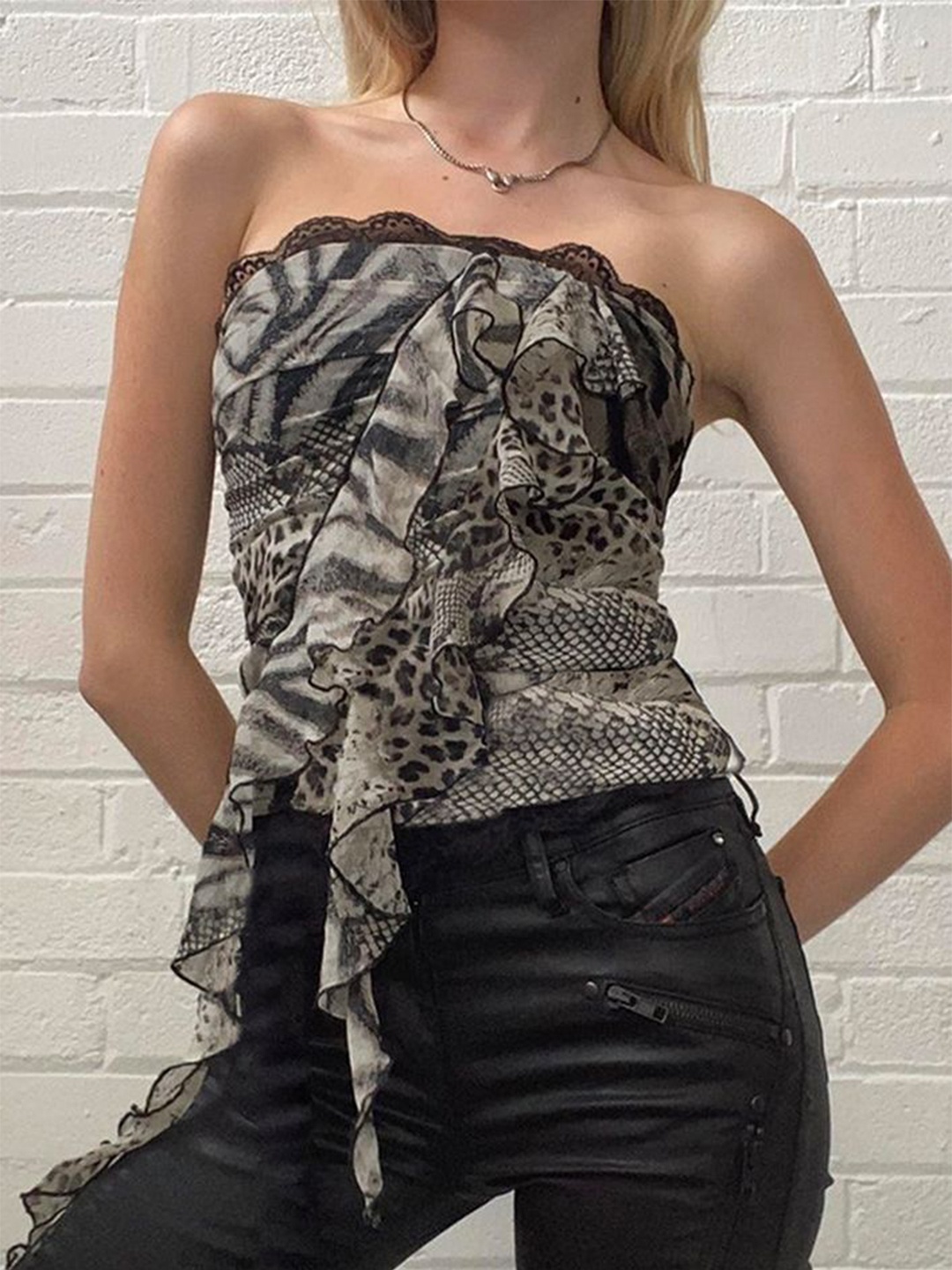 

LULU & SKY Women Animal Printed Tube Top, Grey