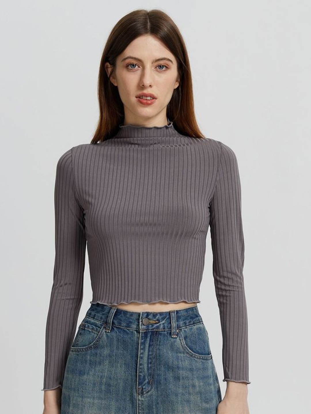 

LULU & SKY Striped Crop Top, Grey