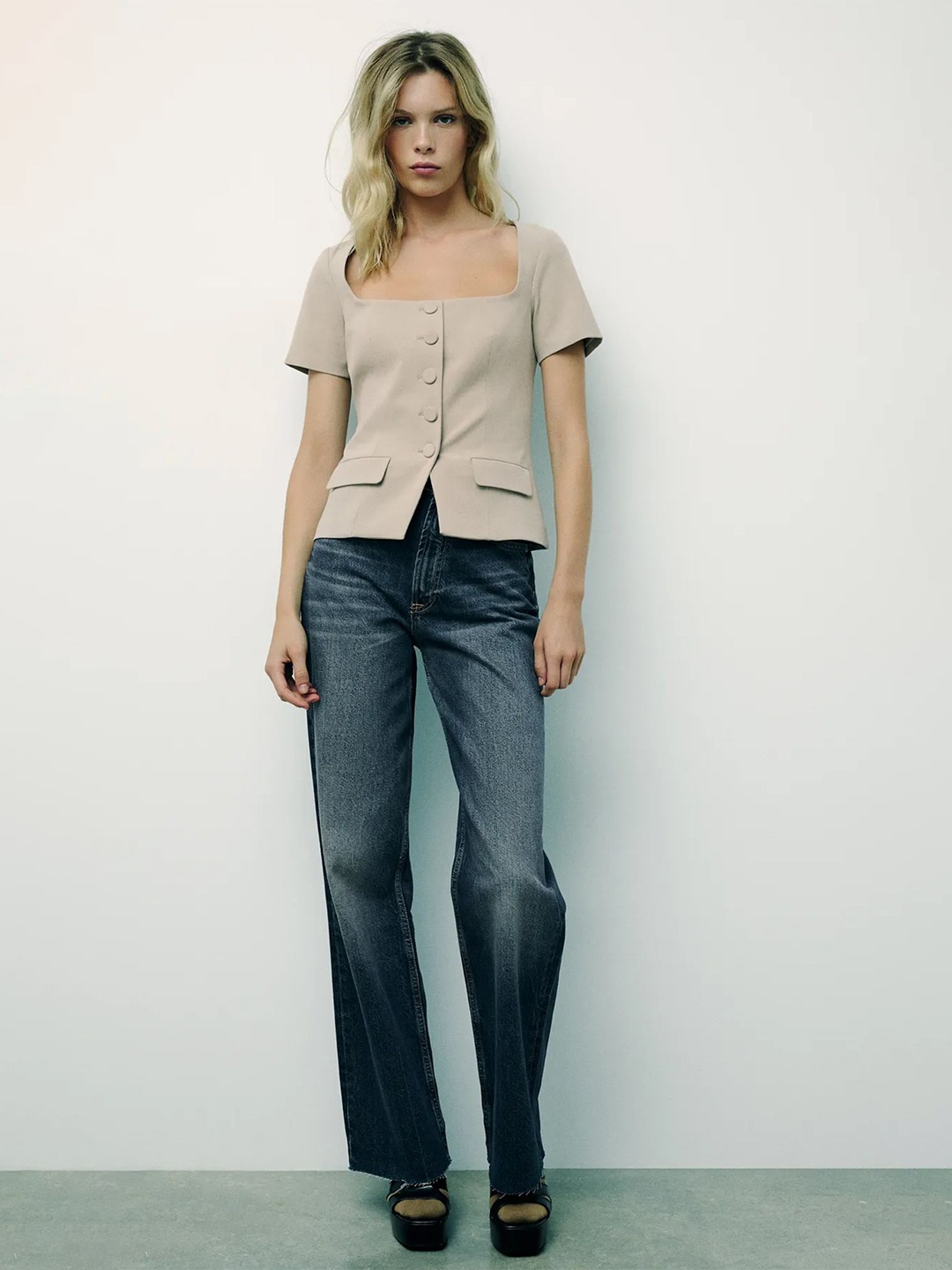 

LULU & SKY Women Button Closure Top, Beige