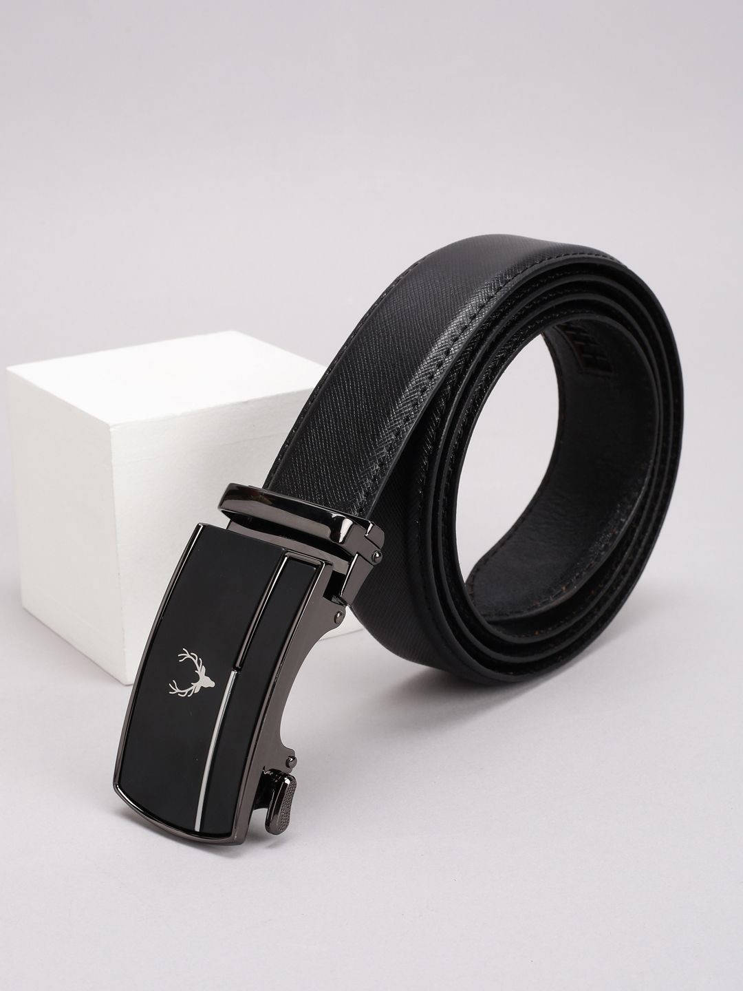 

Allen Solly Men Textured Leather Push Pin Formal Belt, Black