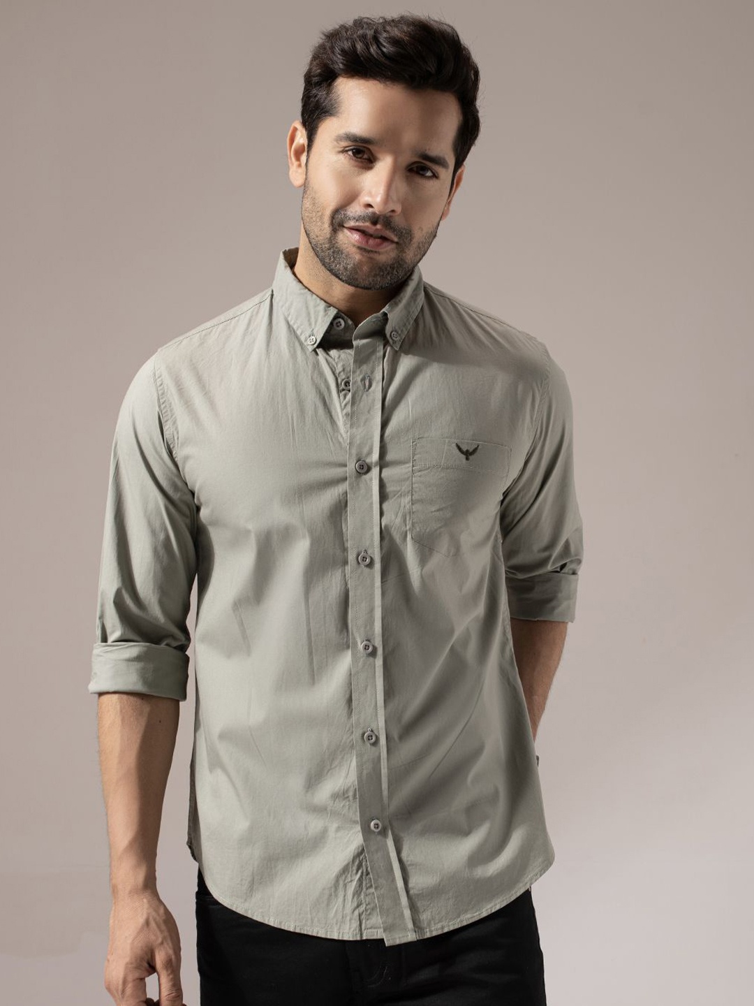 

Perch Men Pastel Pista Green Solid Cotton Shirt