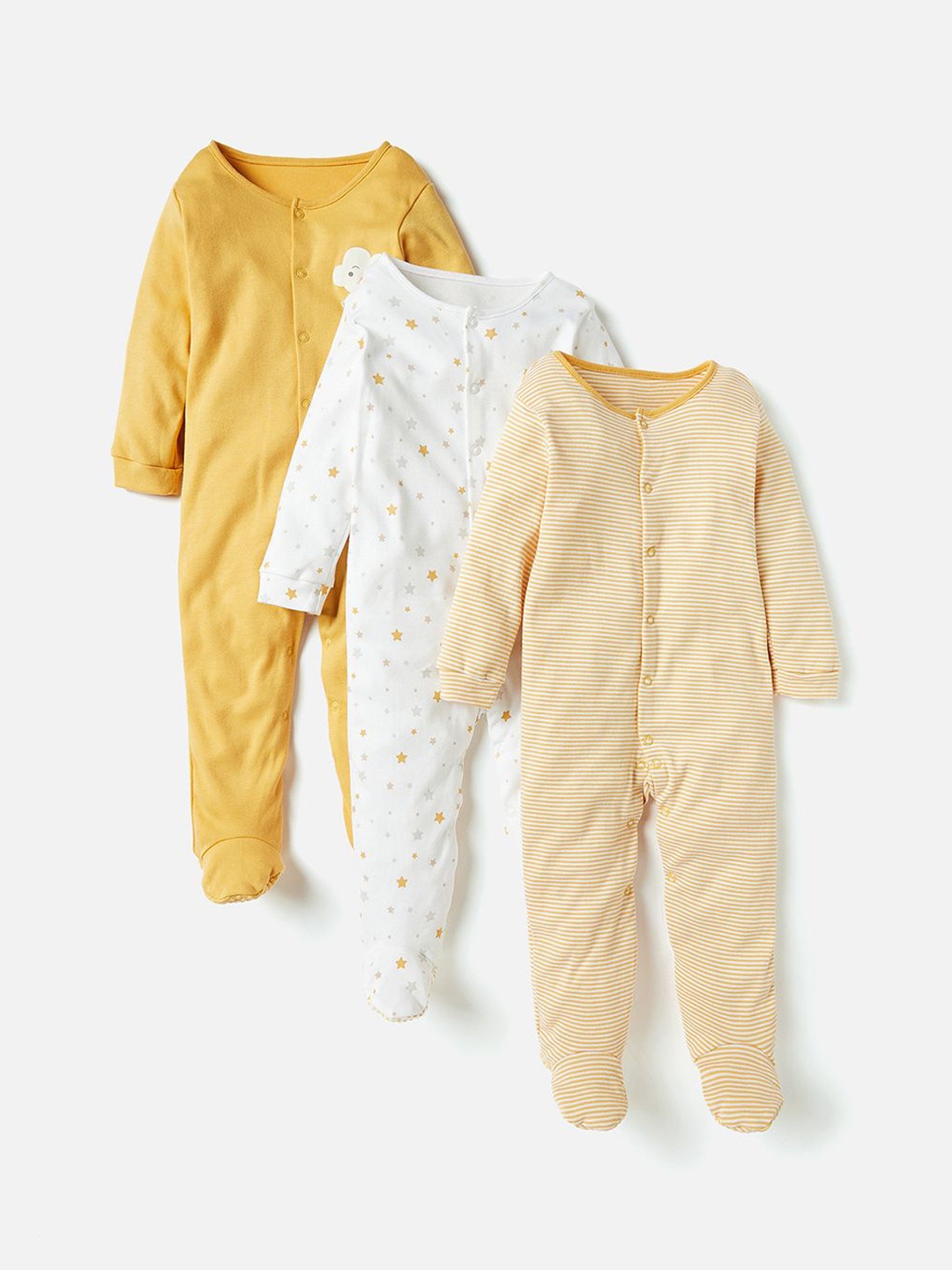 

Juniors by Babyshop Girls Pack of 3 Cotton Printed Sleepsuit, Yellow