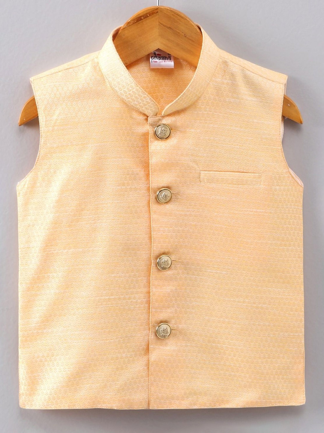 

Pehanaava Boys Woven Design Nehru jacket, Yellow