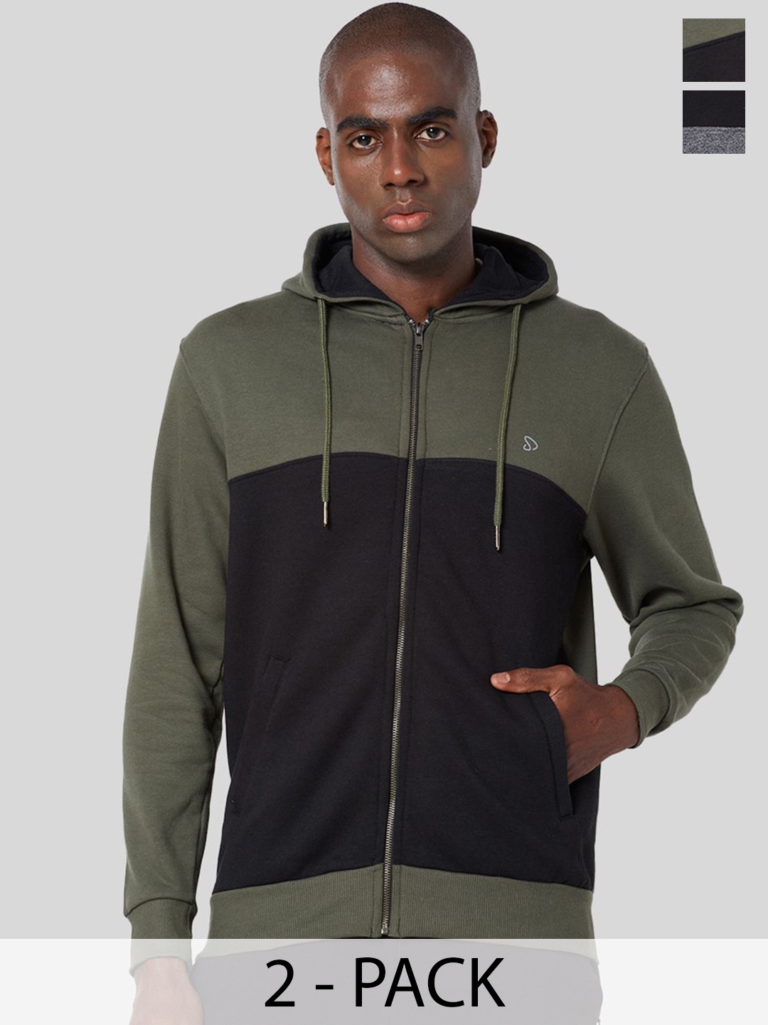 

SPORTO Men Pack Of 2 Hooded Colourblocked Cotton Casual Bomber Jackets, Black