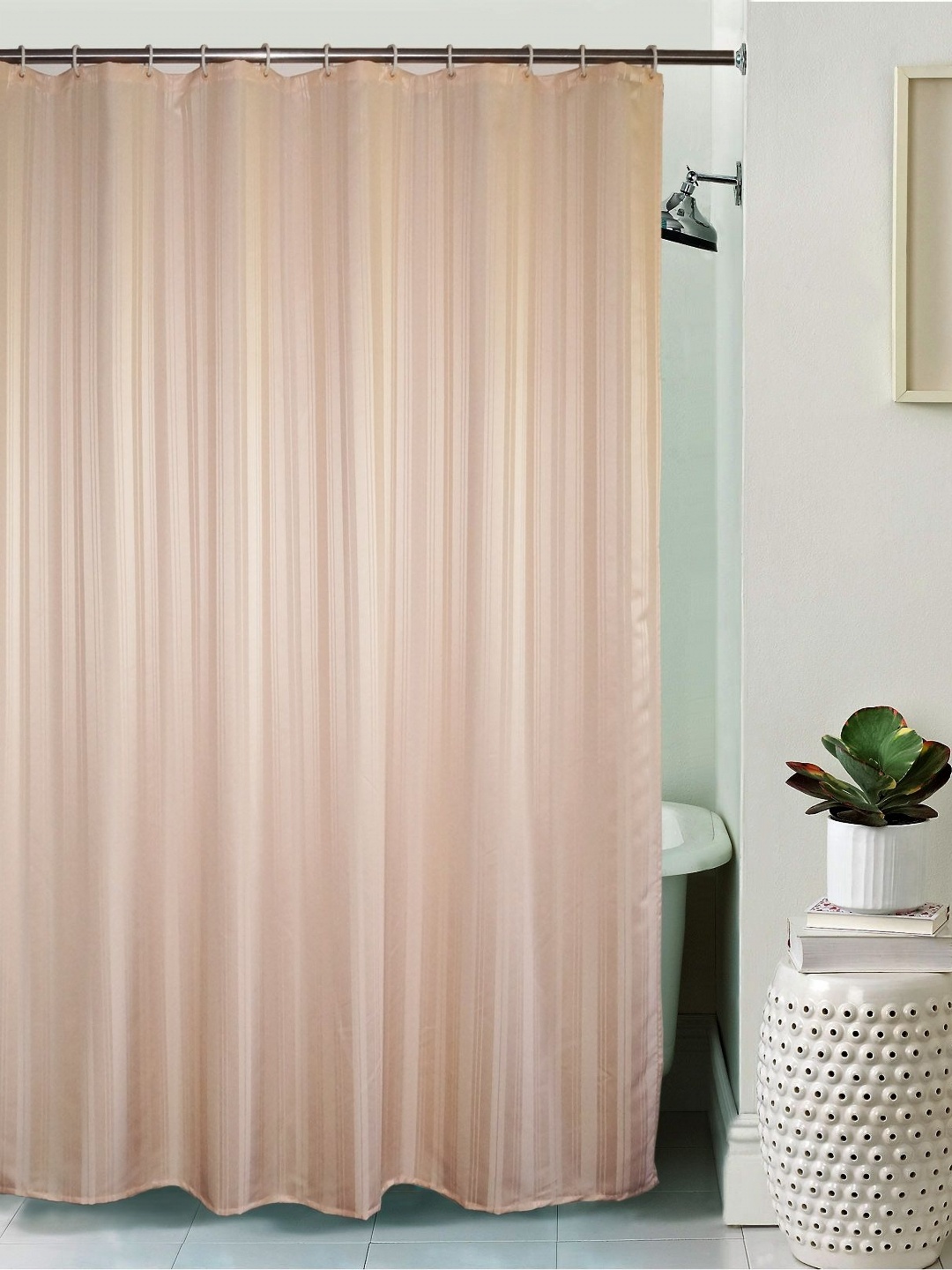 

Lushomes Peach-Coloured Striped Room Darkening Door Curtain