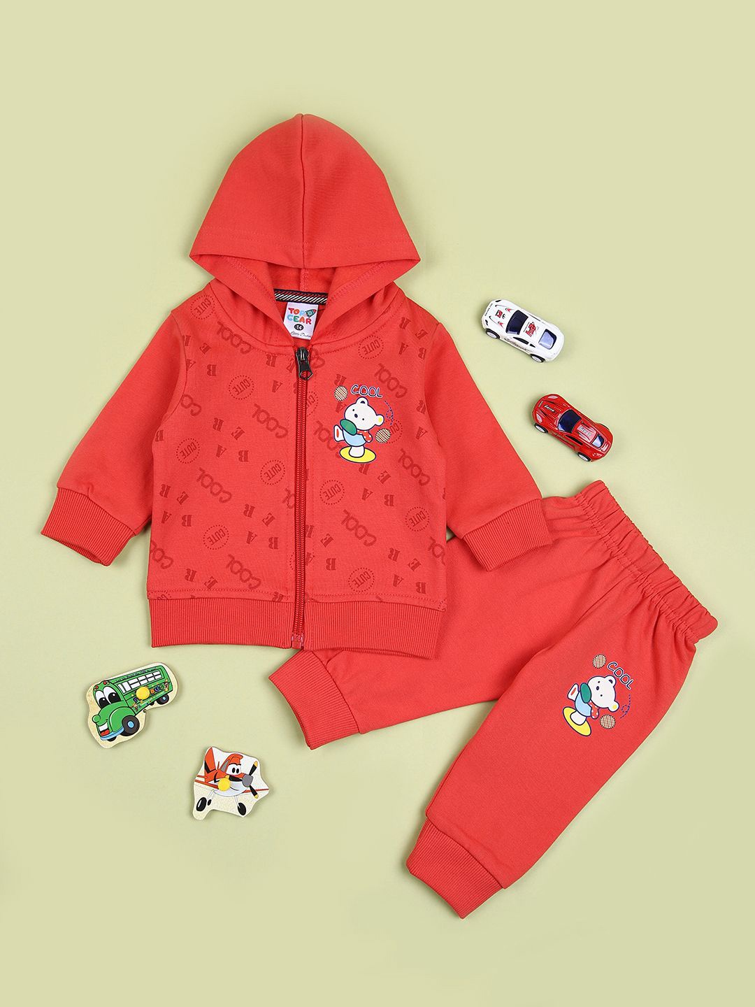 

V-Mart Boys Printed Hooded Pure Cotton Sweatshirt & Pyjamas, Red