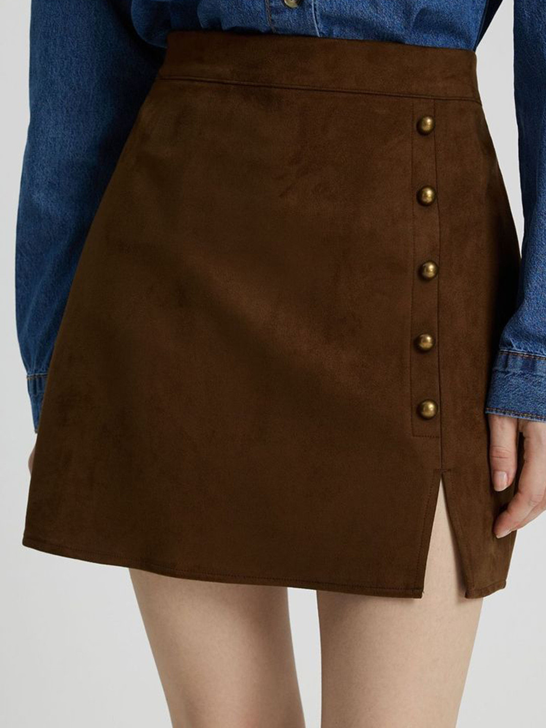 

LULU & SKY Women Front Slit A-Line Slip On Mini Skirts, Coffee brown