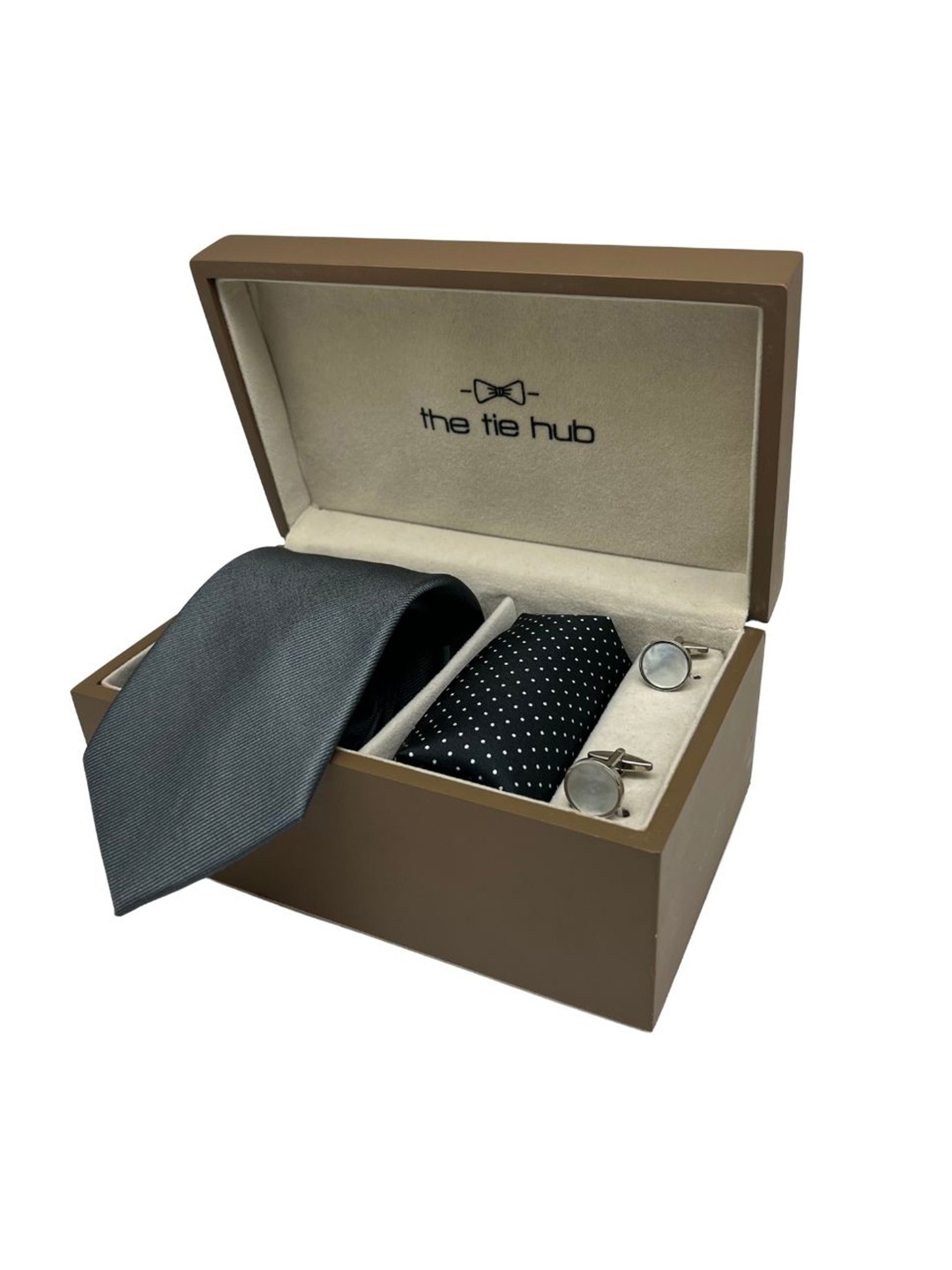 

The Tie Hub Men Tie, Cufflinks, Pocket Square Accessory Gift, Grey