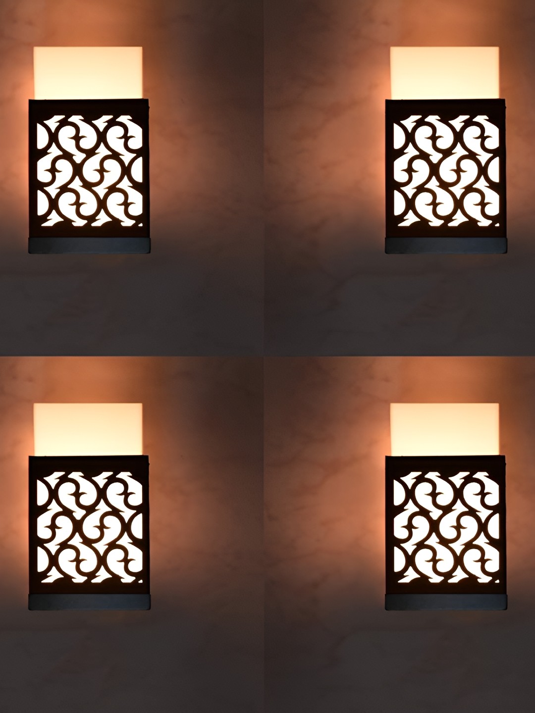 

Gojeeva Black & White 4 Pieces Textured Contemporary Wooden Rectangle Shaped Wall Lamp