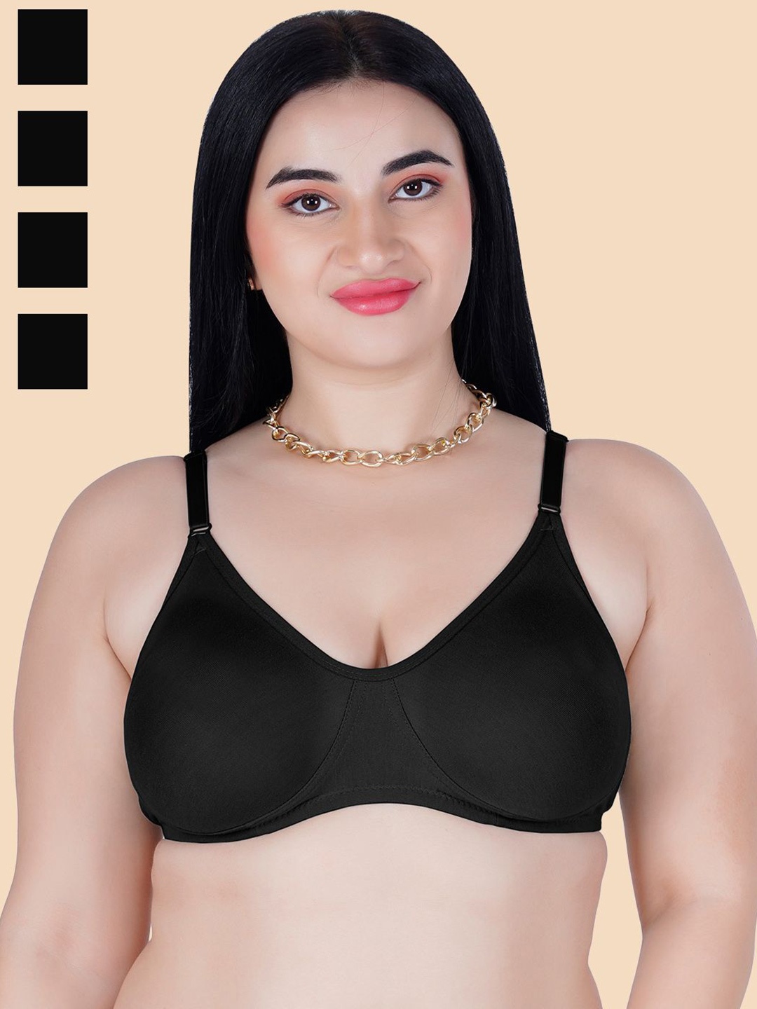 

KOMLI Women Pack of 4 Full Coverage Non-Wired and Non Padded Bra, Black