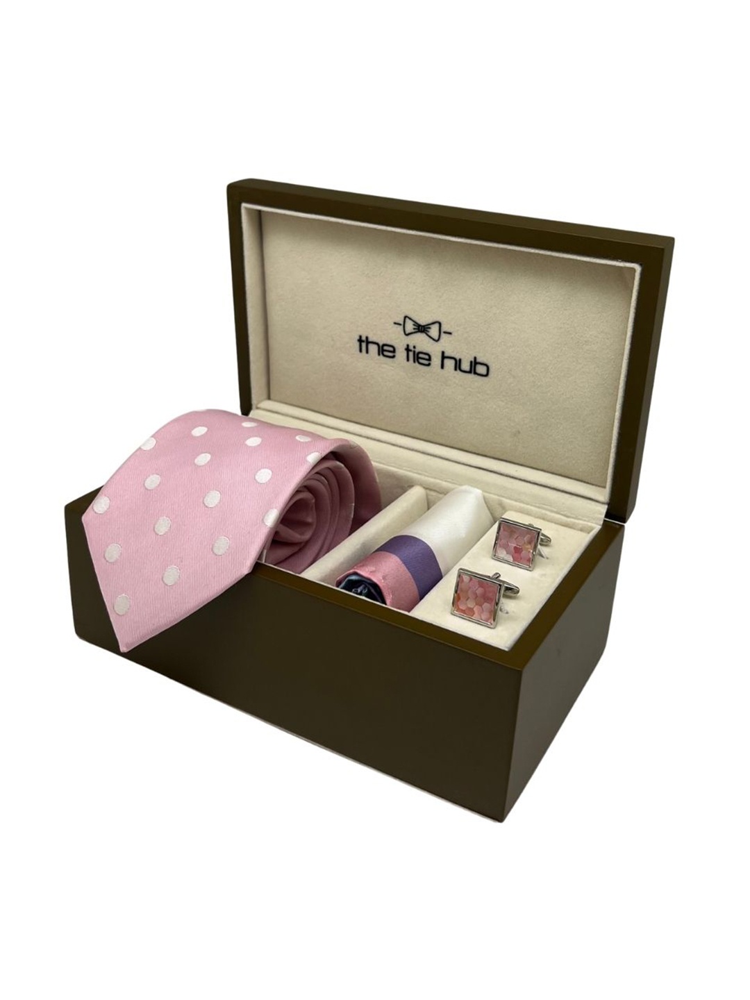 

The Tie Hub Men Tie, Cufflinks, Pocket Square Accessory Gift Set, Pink