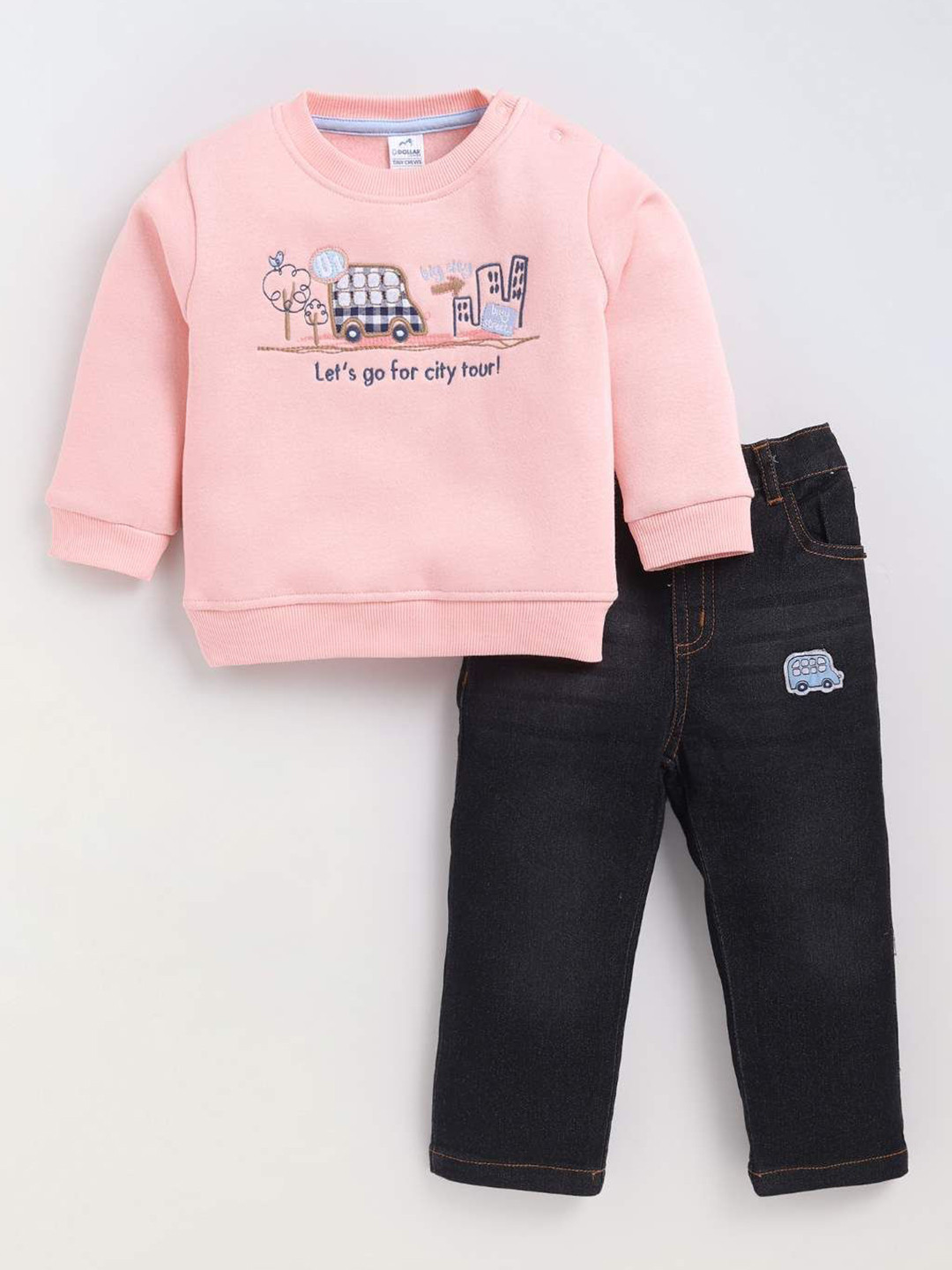 

Dollar Boys Printed Round Neck Long Sleeves Sweatshirt With Trouser, Peach