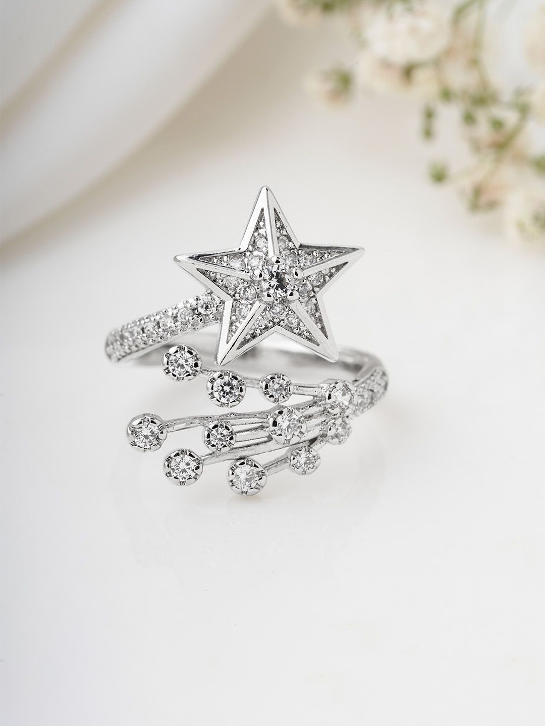 

JOKER & WITCH Silver-Plated Stone-Studded Lumiere Star Adjustable Finger Ring