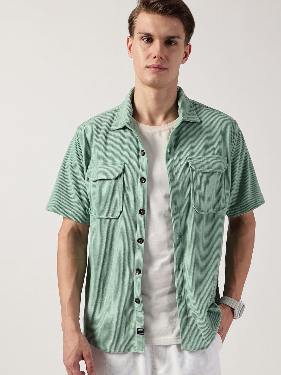 

Thomas Scott Men Premium Corduroy Oversized Casual Shirt, Green