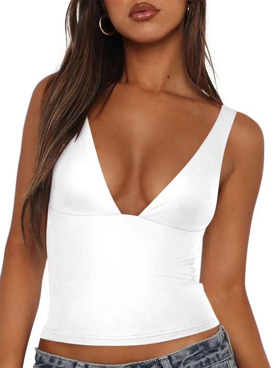 

LULU & SKY Women V-neck Crop Top, White