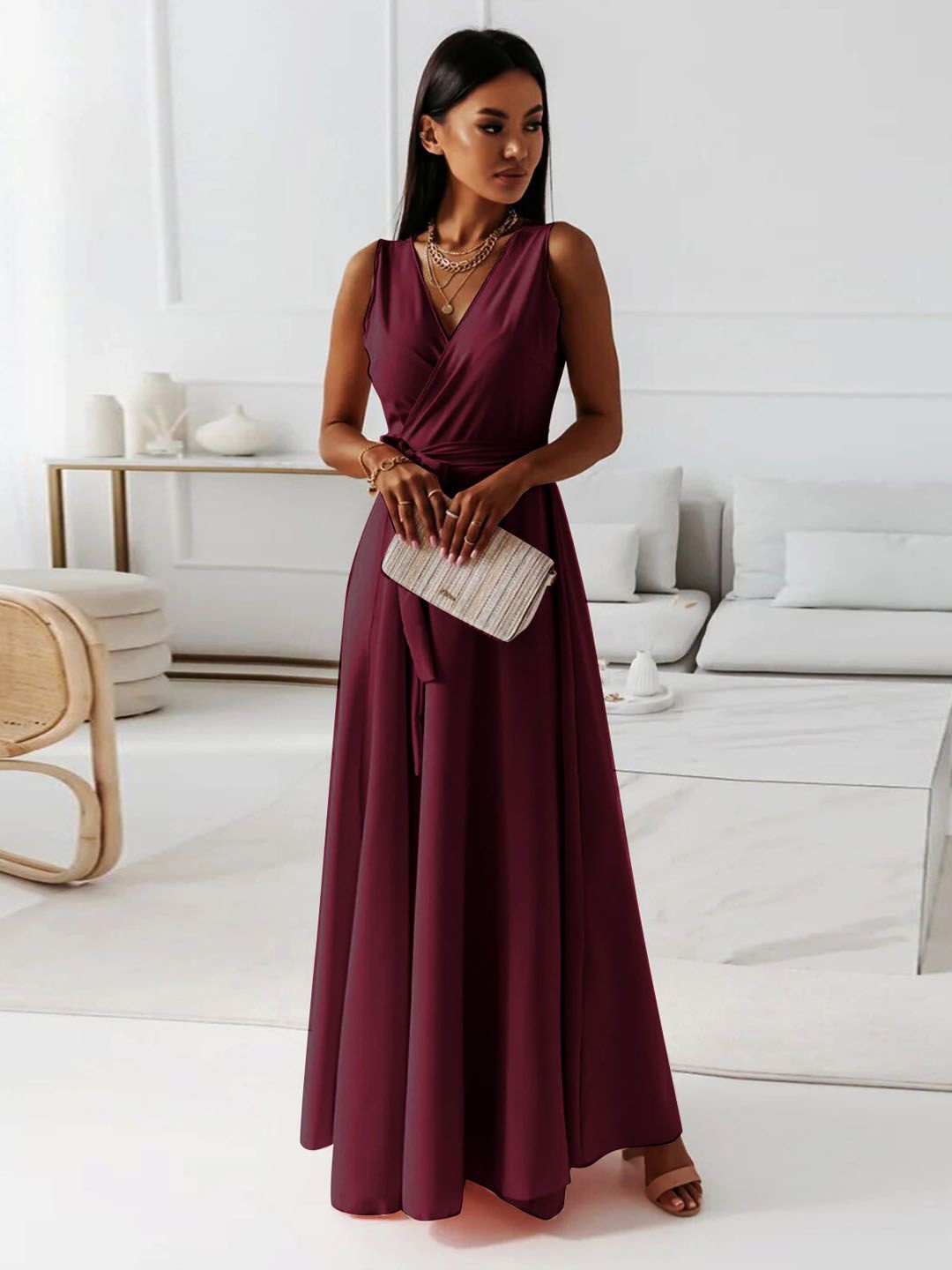 

StyleCast Women V-Neck Sleeveless Maxi Dress, Burgundy