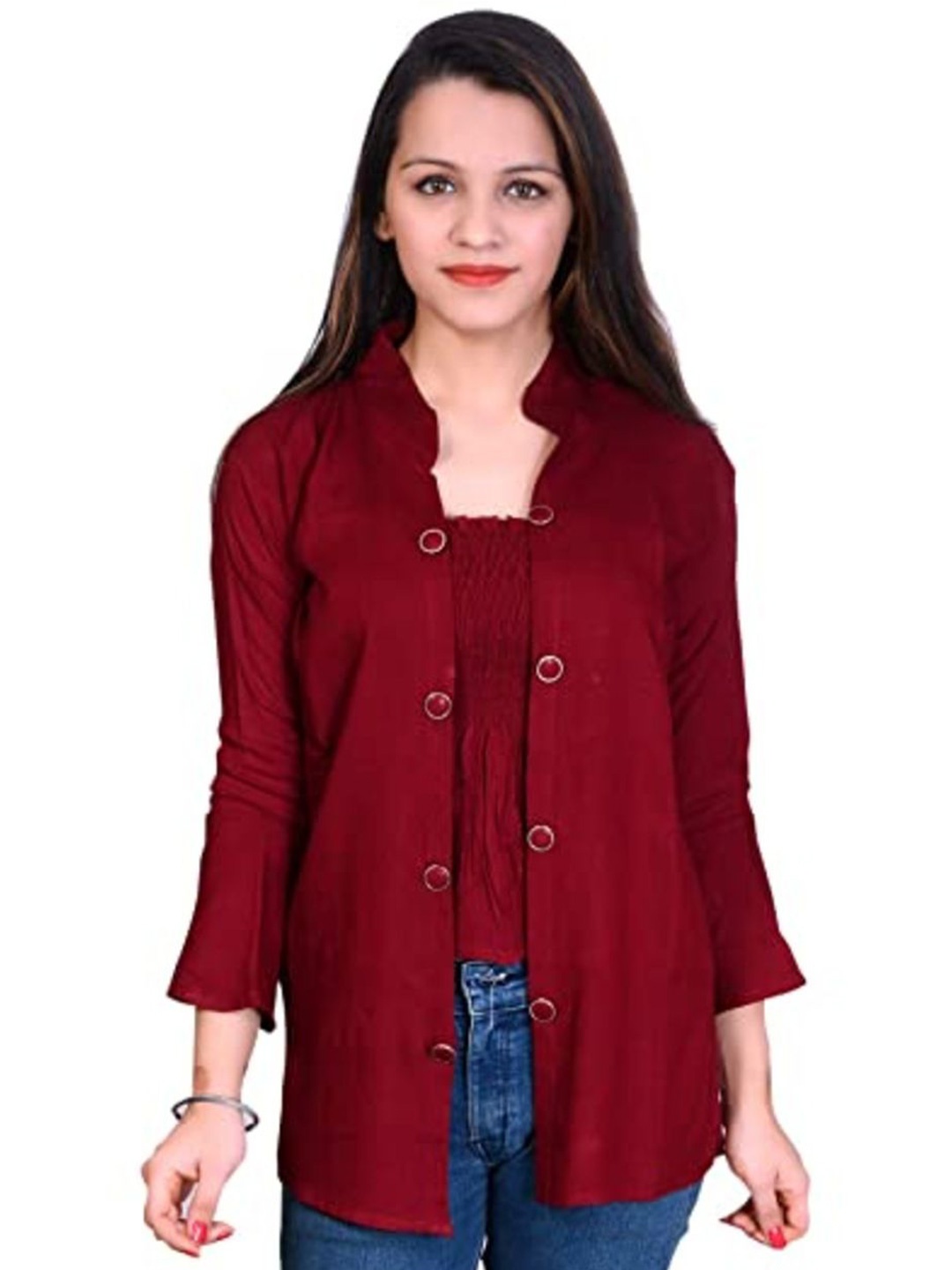 

SNIFFY Girls Square Neck Regular Top, Maroon