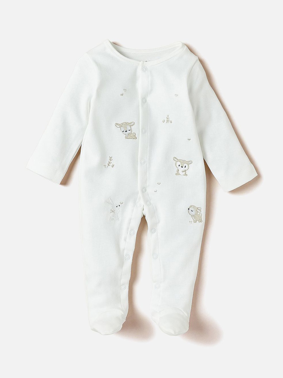 

Juniors by Babyshop Boys Cotton Embroidered Sleepsuit, Cream