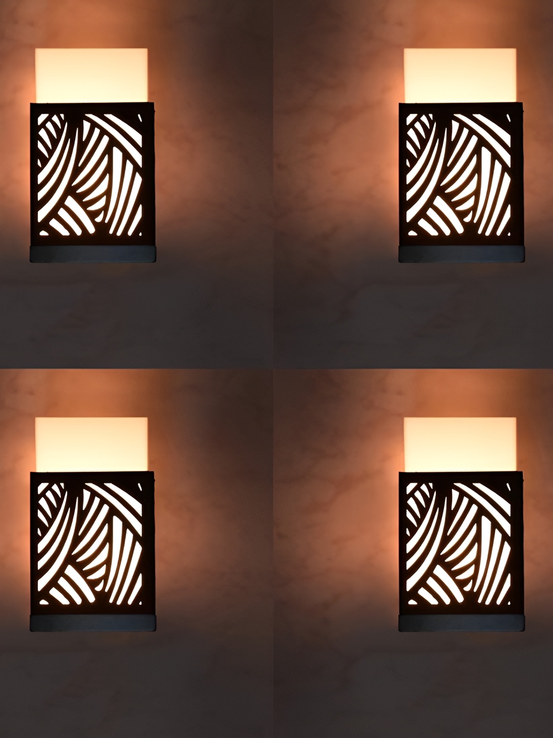 

Gojeeva Black & White 4 Pieces Textured Contemporary Wooden Rectangle Shaped Wall Lamp