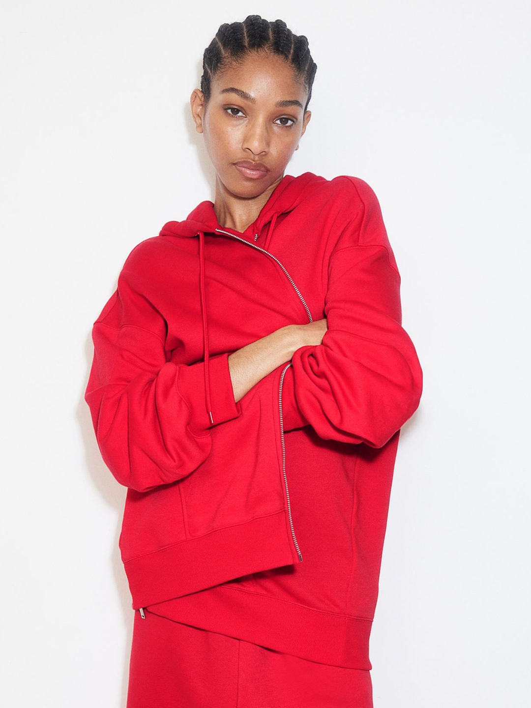 

H&M Oversized Zip-Through Hoodie, Red