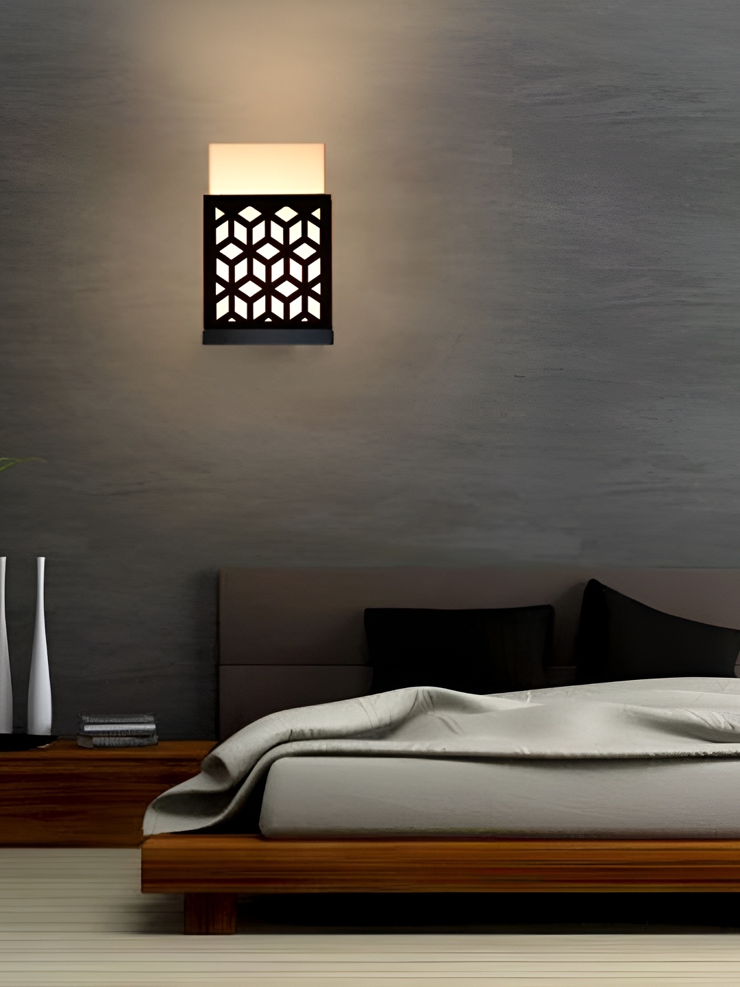 

Gojeeva Black & White Textured Wooden Square Shaped Wall Lamp