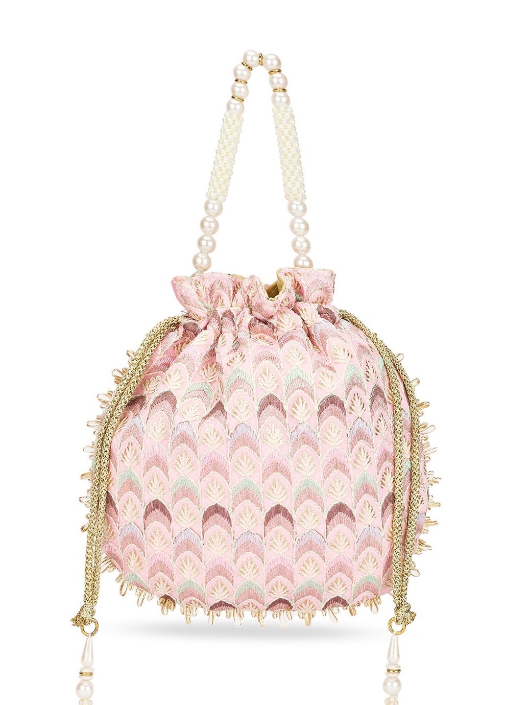 

Lavie Noor Chevron Embroidered Potli Clutch, Pink