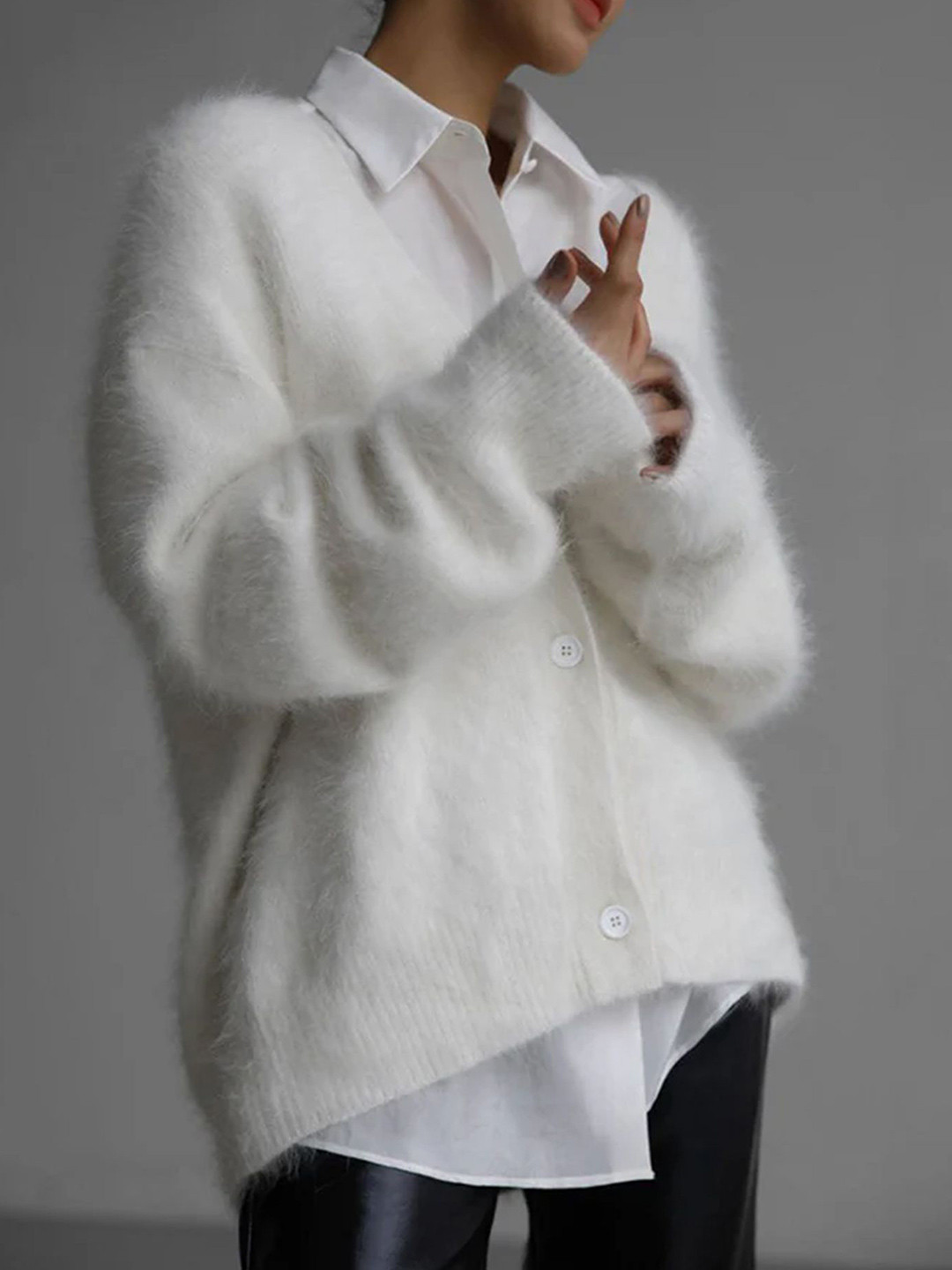 

LULU & SKY Women Fuzzy Cardigan, White