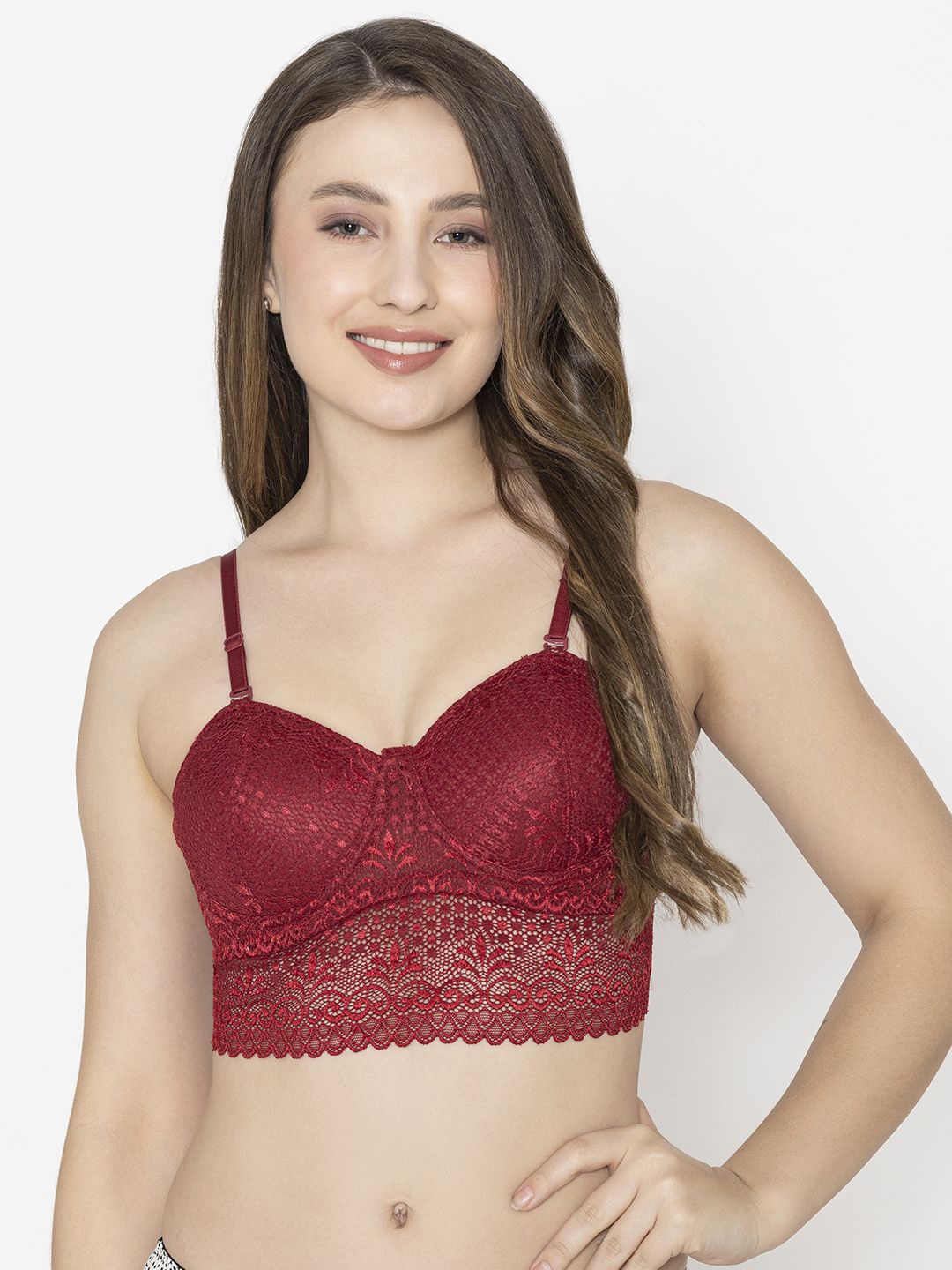 

B'ZAR Floral Bralette Women Full Coverage Lightly Padded Back Closure Bra, Maroon