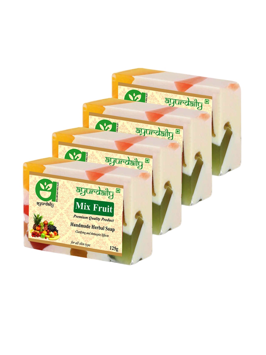 

Ayurdaily Set Of 4 Natural Mix Fruit Herbal Soap - 125 g Each, White