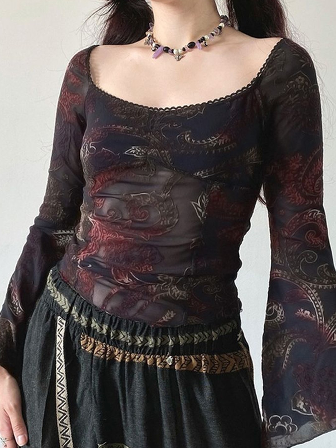 

LULU & SKY Floral Off-Shoulder Bell Sleeve Top, Black