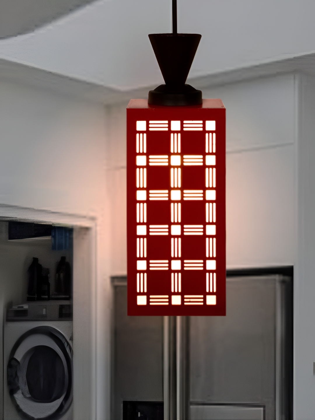 

Gojeeva Red Textured Contemporary Rectangle Shaped Wooden Hanging Lamp