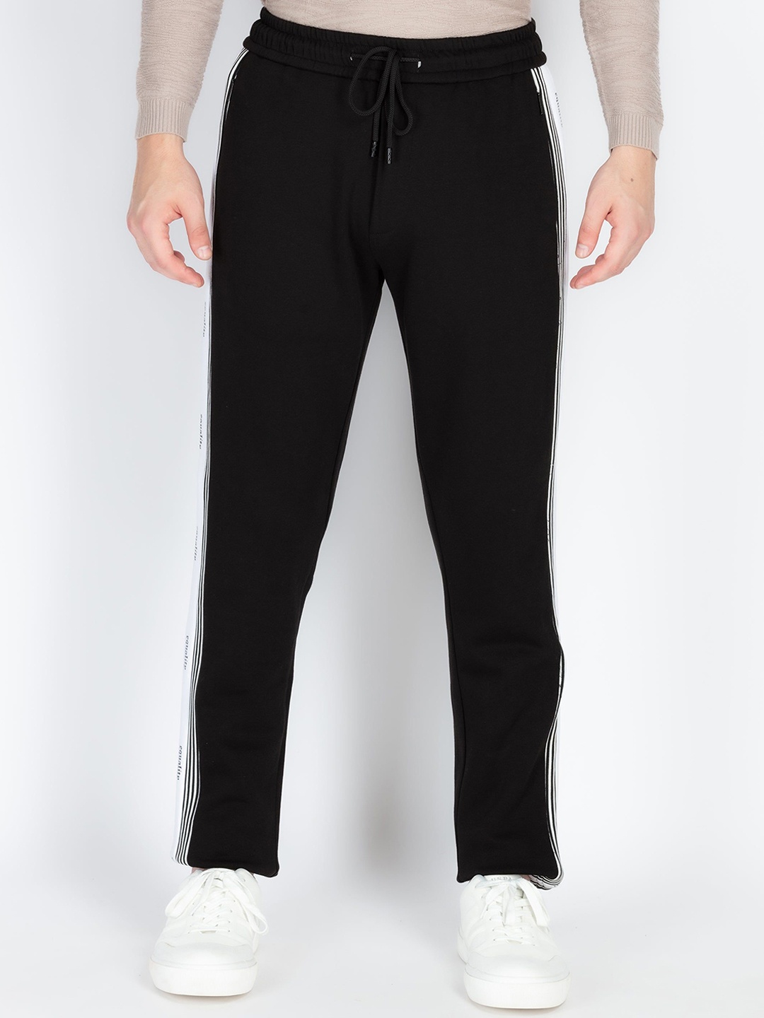 

Status Quo Men Striped Cotton Regular Fit Track Pants, Black