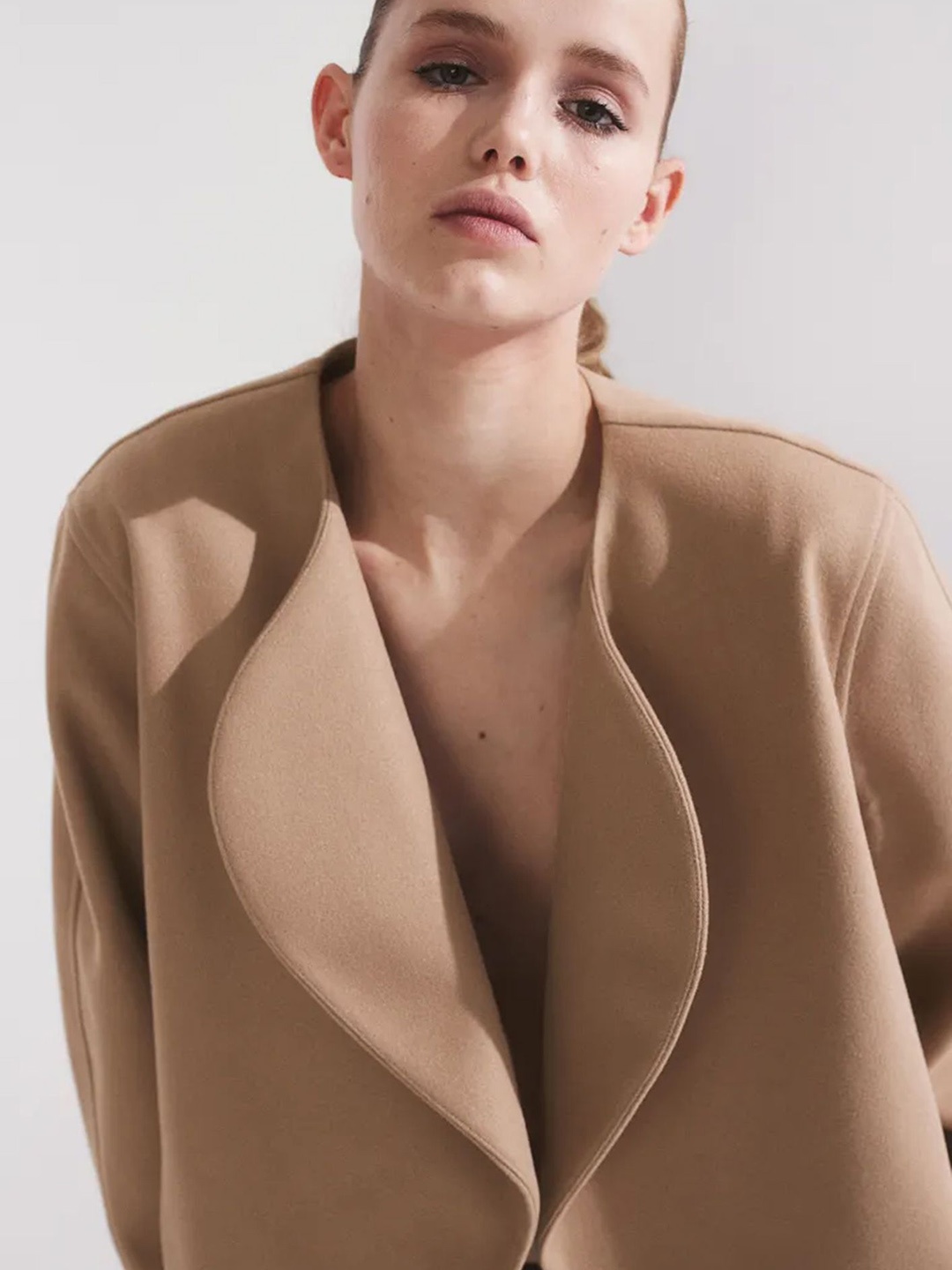

LULU & SKY Women Collarless Solid Casual Open Front Jacket, Khaki
