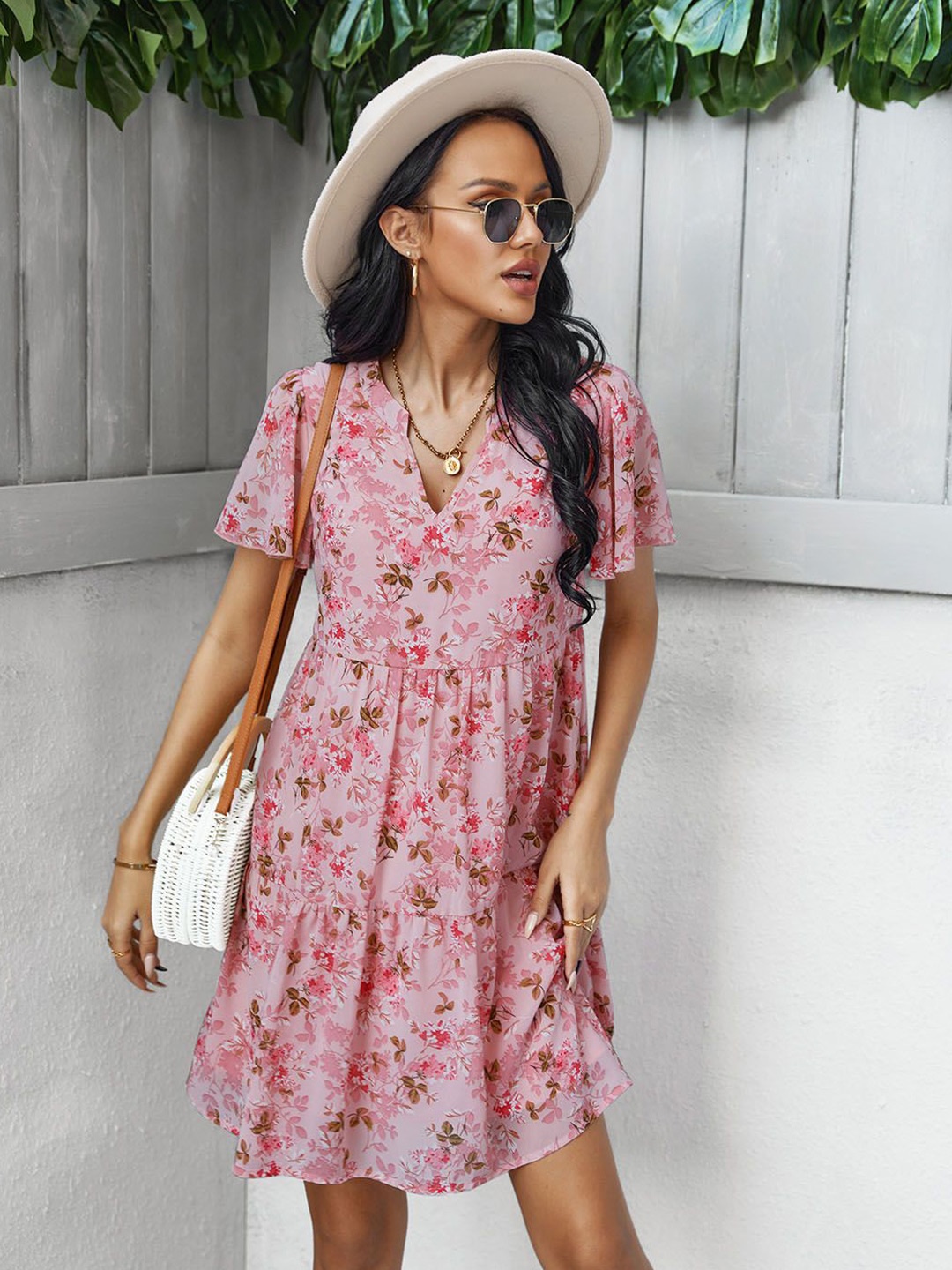 

StyleCast Women Floral Print Flared Sleeve Fit & Flare Dress, Pink