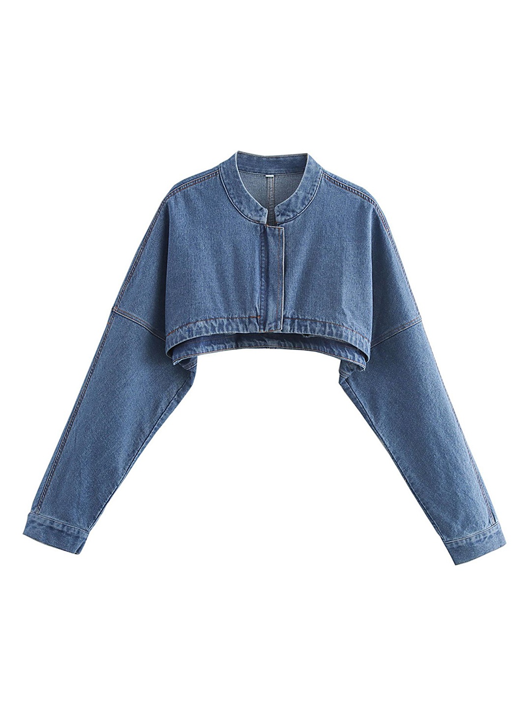 

LULU & SKY Women Mandarin Collar Solid Cotton Casual Denim Jacket, Blue