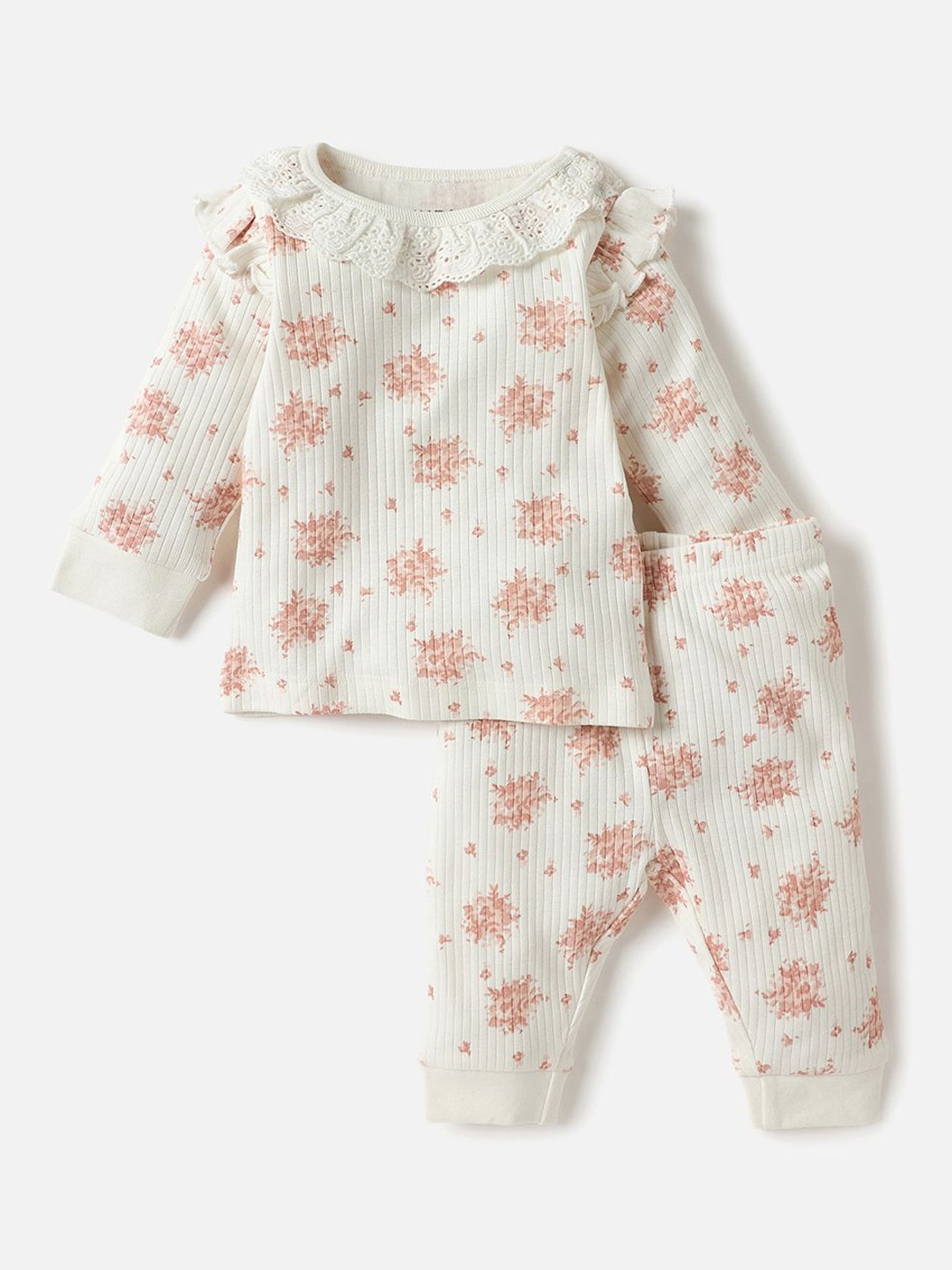 

Juniors by Babyshop Girls Cotton Printed Night suits, Cream