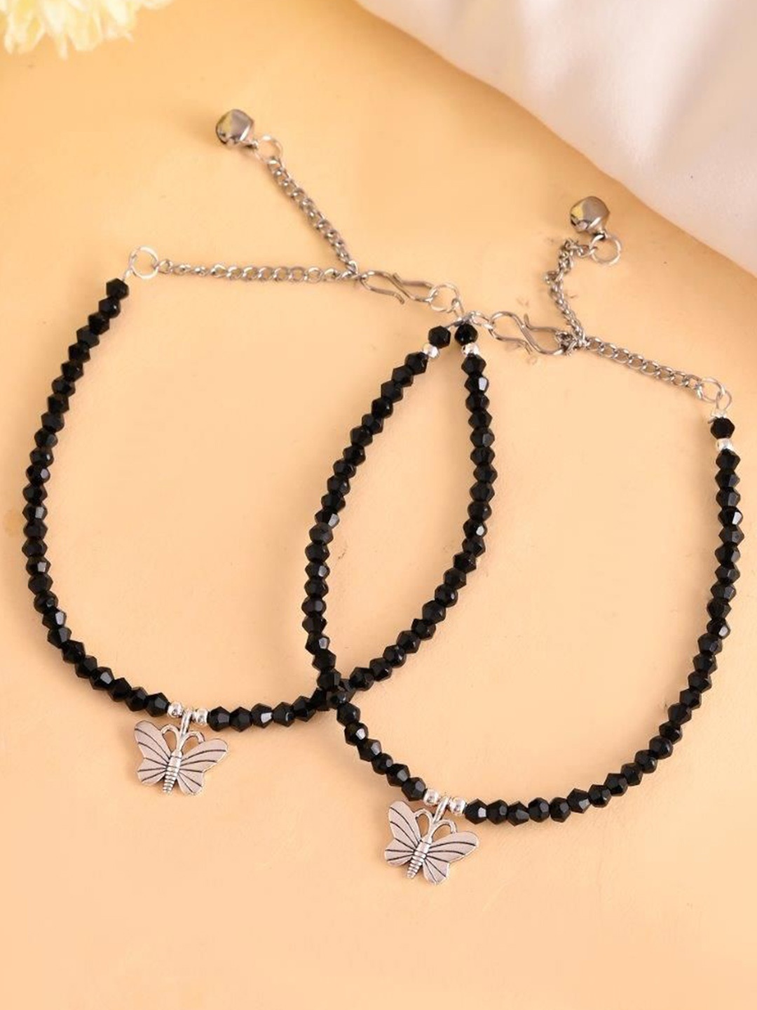 

VOJ Silver-Plated Stainless Steel Butterfly Beaded Anklet