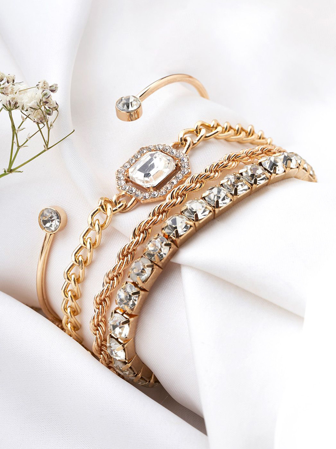 

JOKER & WITCH Set Of 4 Gold-Plated Stone Studded Wonderwall Wraparound Bracelet