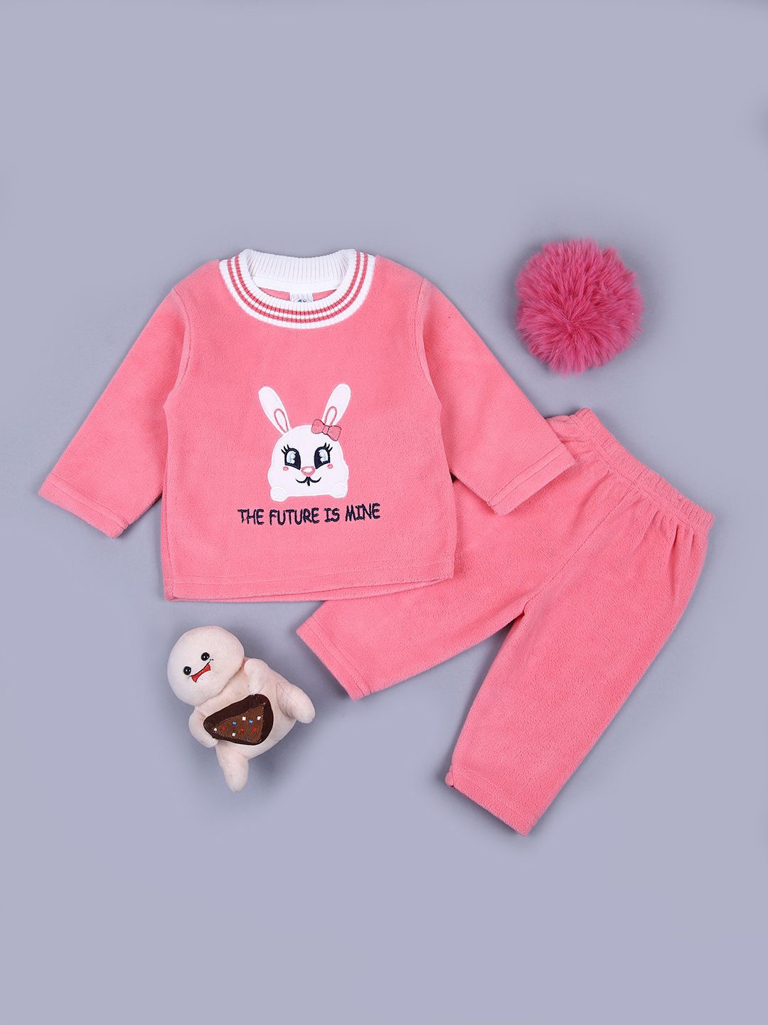 

V-Mart Girls Printed Pure Cotton T-shirt with Pyjamas, Fuchsia