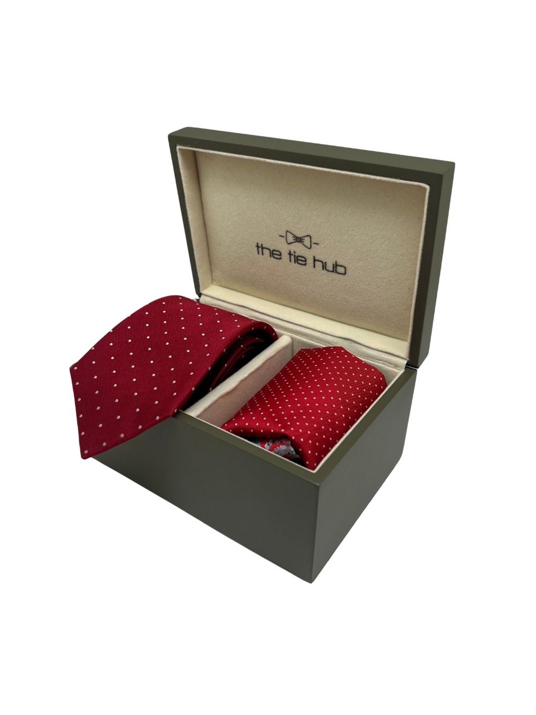 

The Tie Hub Men Neck Tie With Square Pocket Accessory Gift Set, Red