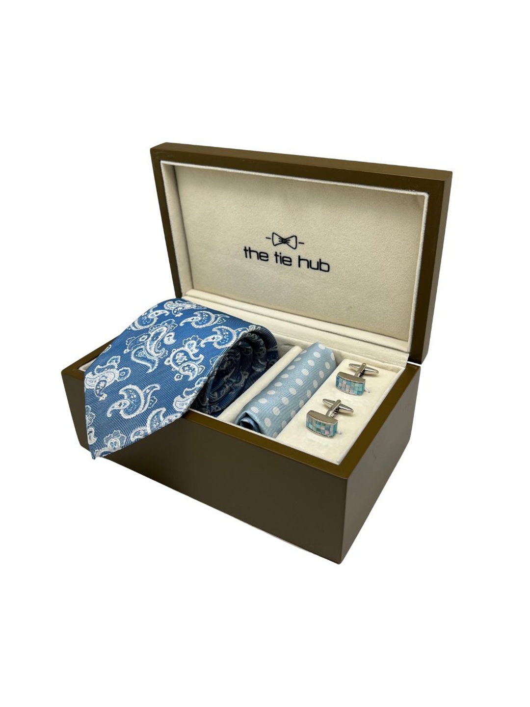 

The Tie Hub Men Tie, Cufflinks, Pocket Square Accessory Gift Set, Blue