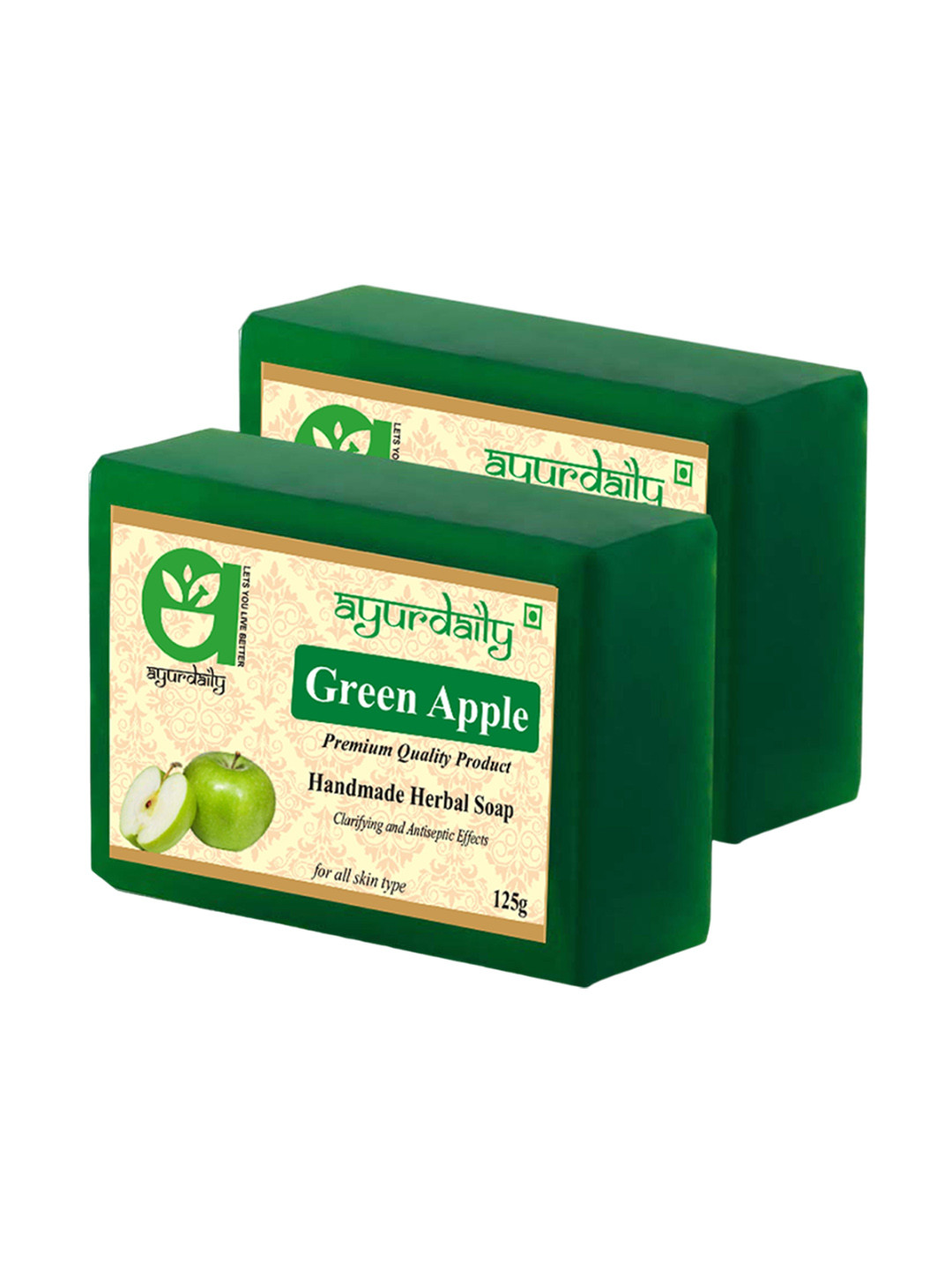 

Ayurdaily Set Of 2 Natural Green Apple Herbal Soap - 125 g Each