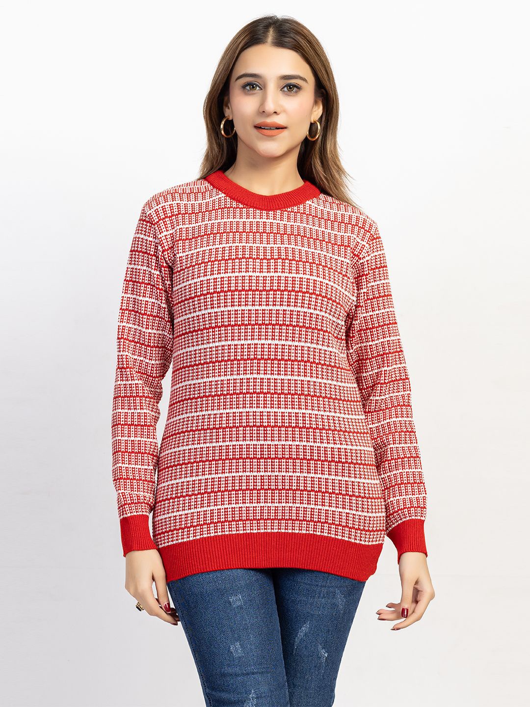 

LEZA Women Striped Pullover Sweaters, White