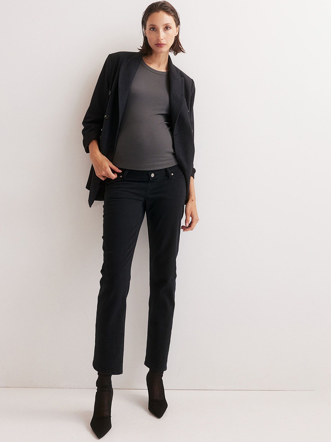 

H&M MAMA Straight Ankle Jeans, Black