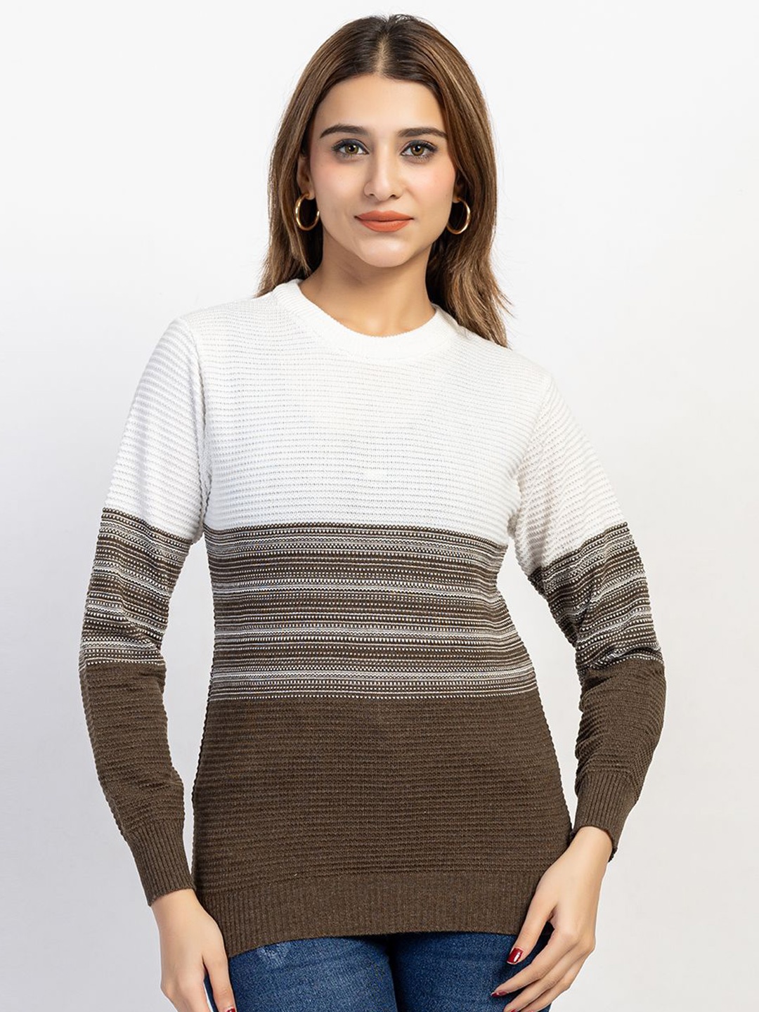 

LEZA Women Colourblocked Pullover, White